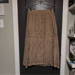 Beige Eyelet Midi Skirt